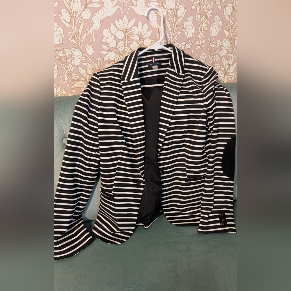 Tommy Hilfiger Black and White Women's Striped Blazer